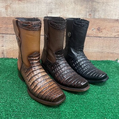 Men's Zipper Western Cowboy Genuine Leather Cayman Print Boots Dubai Toe E-265