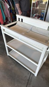 White Baby Changing Table with Shelves and Mat Nursery Furniture for Babies