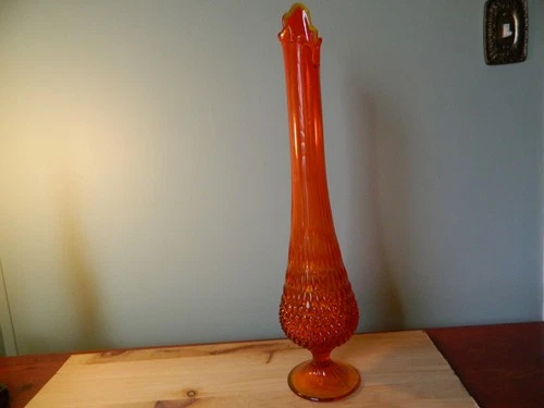Vintage  Amberina   Swung Stretch Glass Vase  22  inches  FENTON