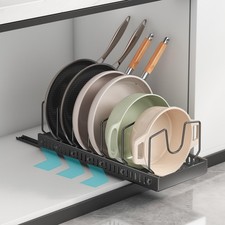 PullOut Pot Lid Organizer Under Cabinet Sliding Storage 8 Dividers Black