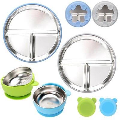 Stainless Steel Baby Plate and Bowls with Suction, Divided Kids Baby Plate an...