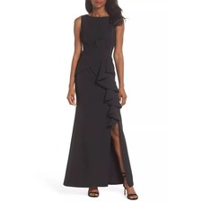 Eliza J Sleeveless Cascading Ruffle Gown Black Size 12