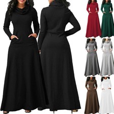 Damen Stehkragen Maxikleid | Langärmelig, mit Taschen, Freizeit-Pull-Over