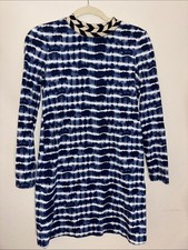 Tory Burch Navy and White Tie-Dye Long Sleeve Shift Dress