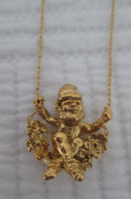 Vtg 1982 FRANKLIN MINT Swinging LEPRECHAUN 24k Gold Plated Pendant Necklace!