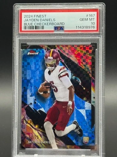 JAYDEN DANIELS 2024 Topps Finest #167 BLUE CHECKERBOARD 52/75 RC ROOKIE PSA 10
