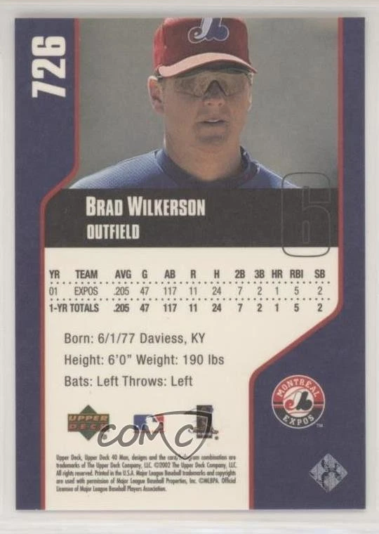 2002 Upper Deck 40 Man Brad Wilkerson #726 - Image 2 of 2