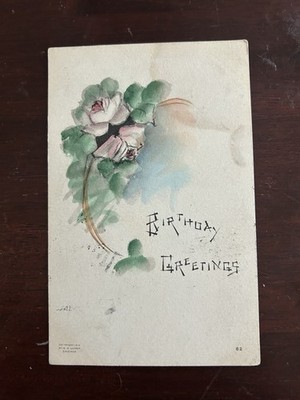 1912 birthday greeting antique postcard Lambin  Fredericton Chicago floral divid