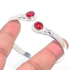 Red Garnet Gemstone 925 Sterling Silver Jewelry Adjustable Cuff Bracelet