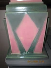 386-8 ROSEVILLE Futura Pink Green 1928 Art Deco Pottery JUKEBOX Vase Vintage