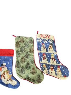 Vintage Imperial Elegance Needlepoint Christmas Stockings Set Of 3 Snowman Trees