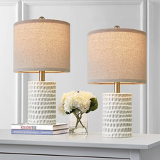 18.25" Modern Accent Ceramic Table Lamp Set of 2 for Bedroom White Desk Decor Be