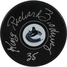 Richard Brodeur Autographed/Signed Vancouver Canucks Logo Puck King JSA 53997