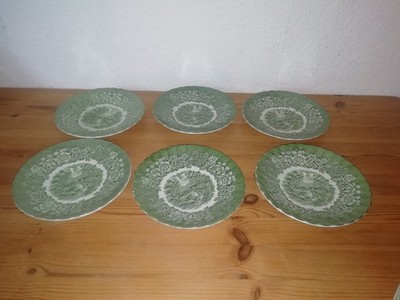 6x  Memory Lane British Anchor Ironstone Grün Untertasse f. Suppentasse