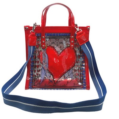 BRIGHTON STRIPED LOVE CLEAR TOTE Crossbody Blue Canvas Strap Heart Graphic