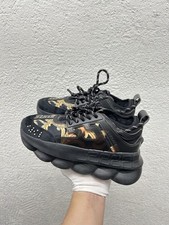 Versace Chain Reaction Heritage Black Gold Print Sneakers 38 EU 5 US Y156