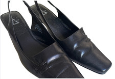 Anne Klein Black Leather Slingback Heels Women’s Size 8M Square Toe