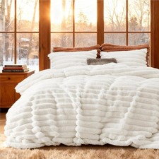 Bedsure Faux Fur Duvet Cover Queen Size - White Fluffy Duvet Cover Set, Soft and