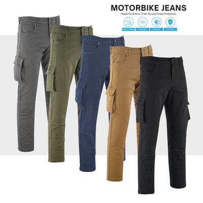 Herren Schwarz Motorrad Motorrad Cargo Jeans Aramid Schutz Gefüttert Panzer Hose