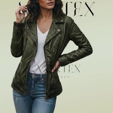 Womens Green Real Cowhide Leather Motorcycle ...