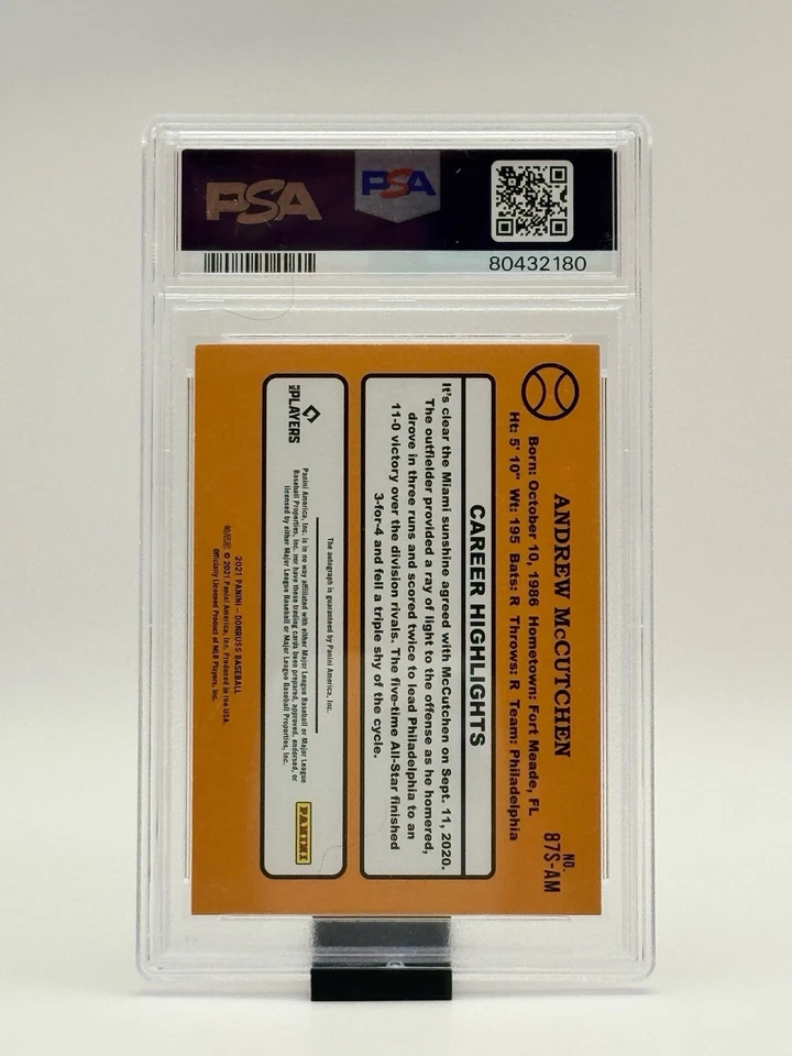2021 Panini Donruss Andrew McCutchen Retro ‘87 SG-Gold Auto 2/3 PSA 9/10 - Image 2 of 4