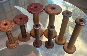 Lot Of 8 Vintage Wooden Bobbins/Yarn Spools Asst. Sizes