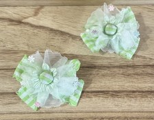 Children's Barrettes Green Bows - A0179
