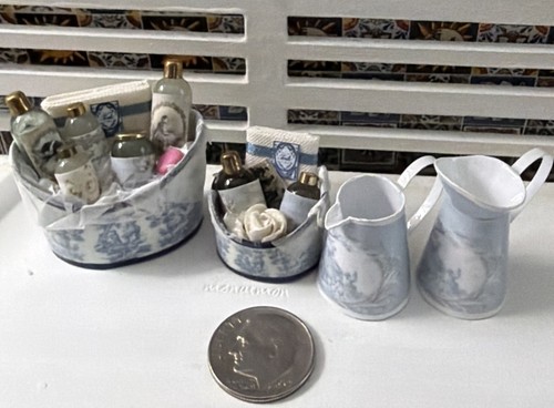 1:12 Dollhouse miniatures bath and perfume toiletry gift set - artisan made