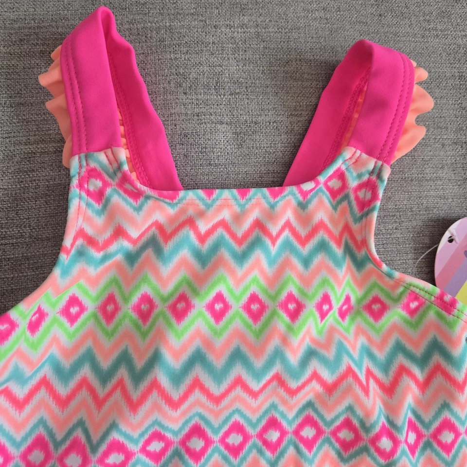 NUEVO CON ETIQUETAS J. Caqui Niña Pequeña 4T Traje de Baño Volantes, Lazo, Patrón Colorido Foto 4 de 4