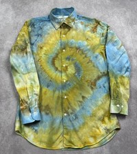 Uniqlo Men's Sz S Dress Shirt Button Up Long Sleeve AOP Tie Dye Blue Green