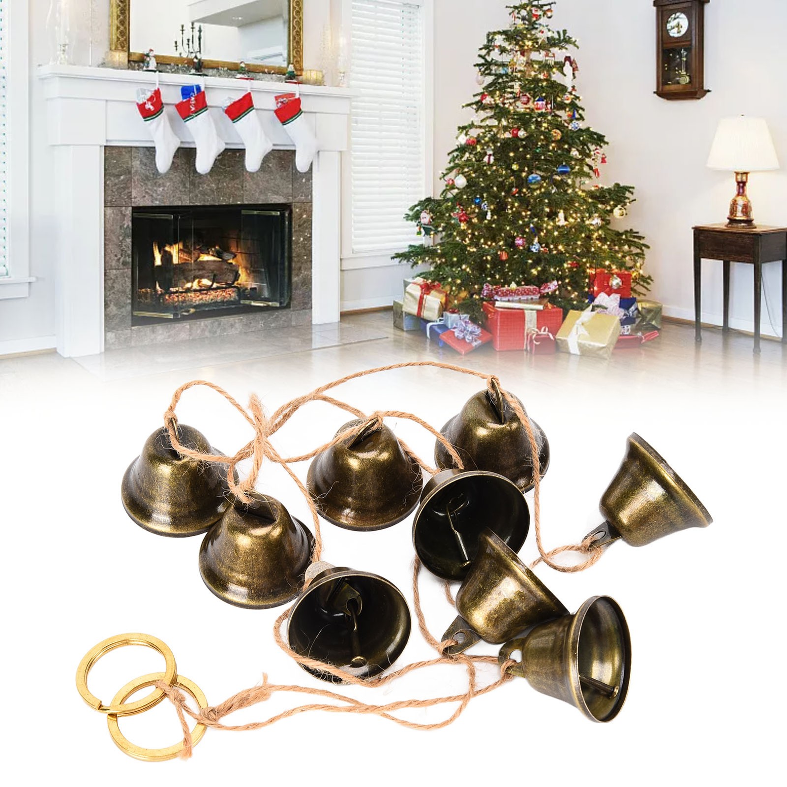 Hanging Bells String Handicrafts Decor String Of 9 Iron Vintage Christmas Bells