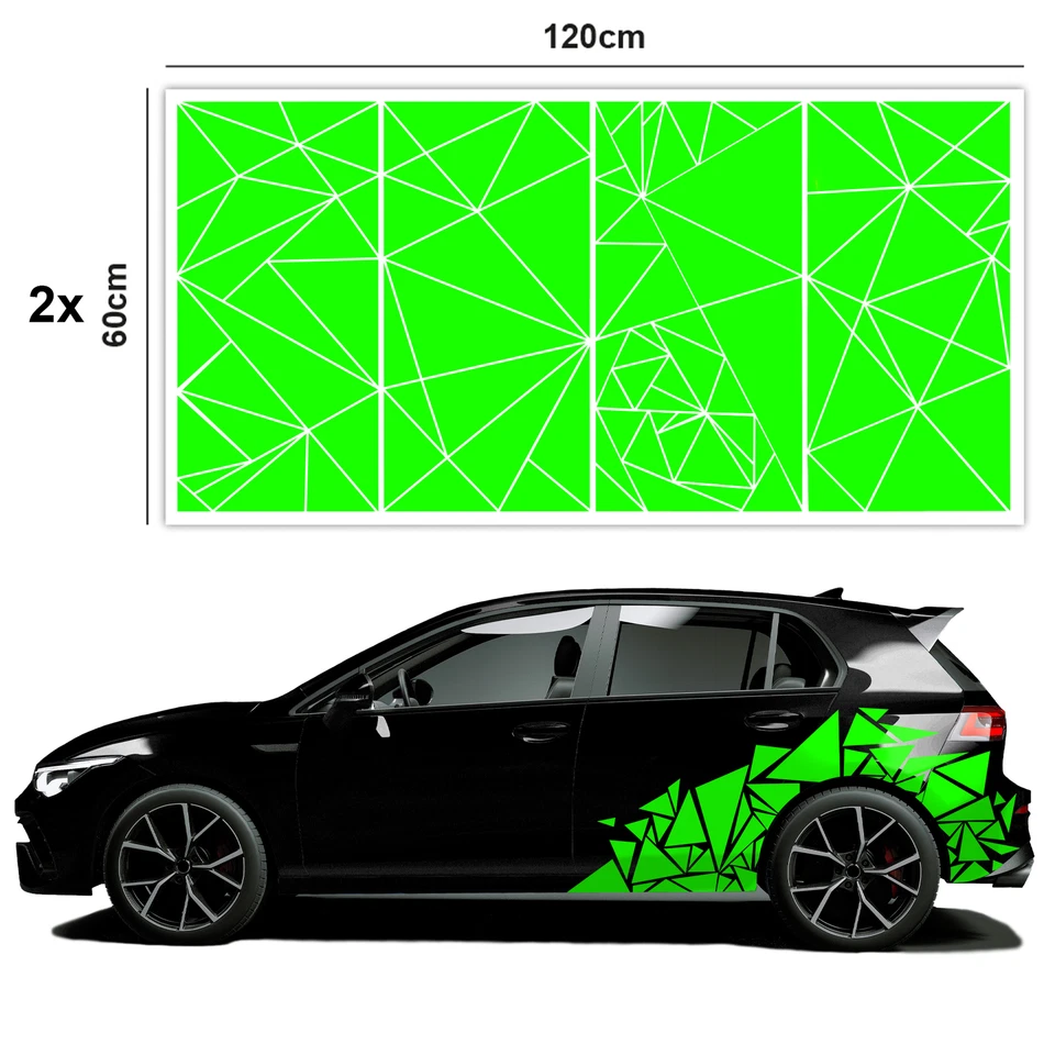 2er Set Auto Aufkleber Dreieck 120x60cm Farbwahl Scherben Geometrisch KX075 Grün - Bild 3 von 4