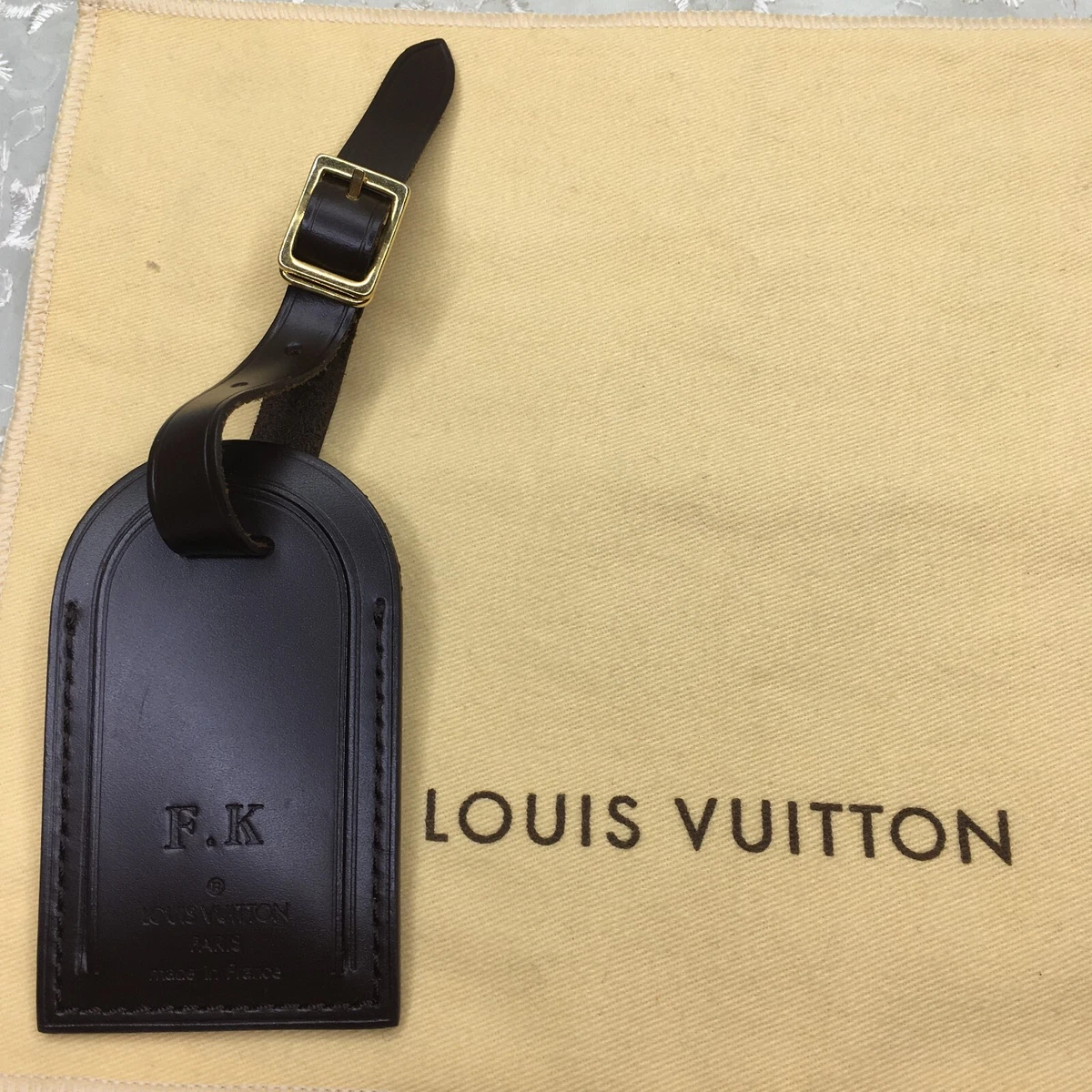 Authentic LOUIS VUITTON Name tag initials F.K Dark Brown