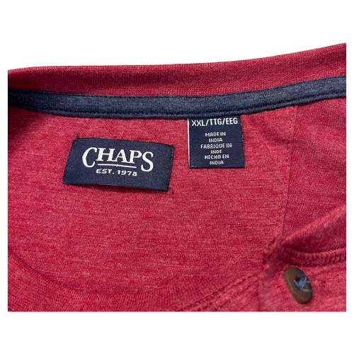 Chaps Long Sleeve Pullover Henley Shirt Chaps Red 3 Button Collar Mens 2XL - Picture 10 of 10