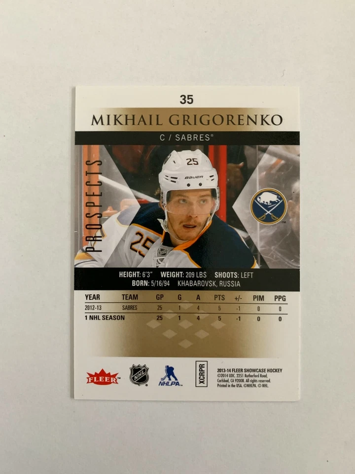 2013-14 Fleer Showcase SkyBox Premium #35 Mikhail Grigorenko 046/299 - Sabres - Image 2 of 2