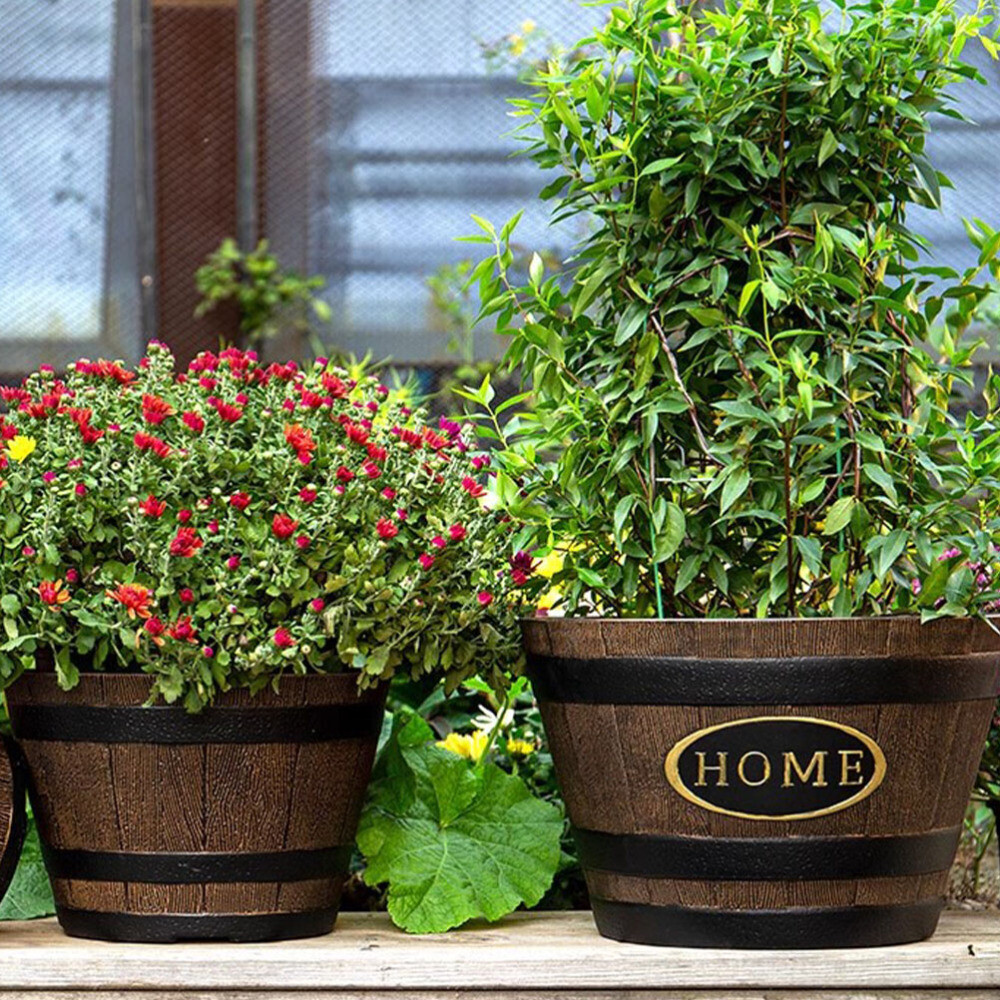 Rustic Wine Barrel Planter Box With Drainage Hole EBay rustic-wine-barrel-planter-box-with-drainage-hole-ebay