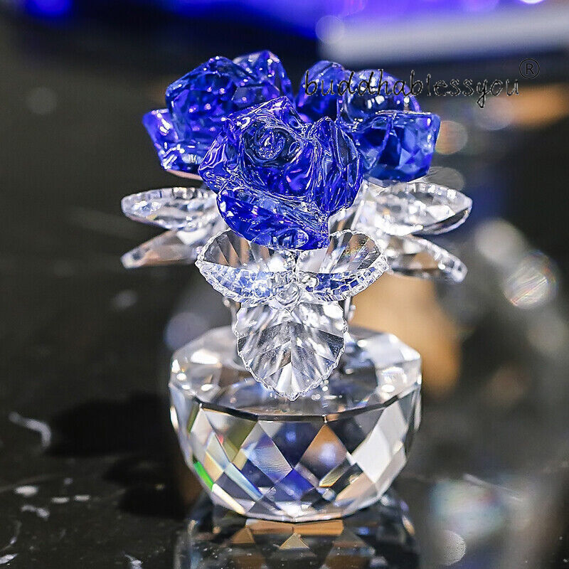 7.3cm Quartz Crystal Roses Craft Bouquet Flowers Figurines Ornament Home Decor