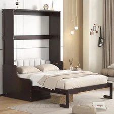 Wood Murphy Bed Modern Bed Queen Size Murphy Bed Wall Bed with Cushion Espresso