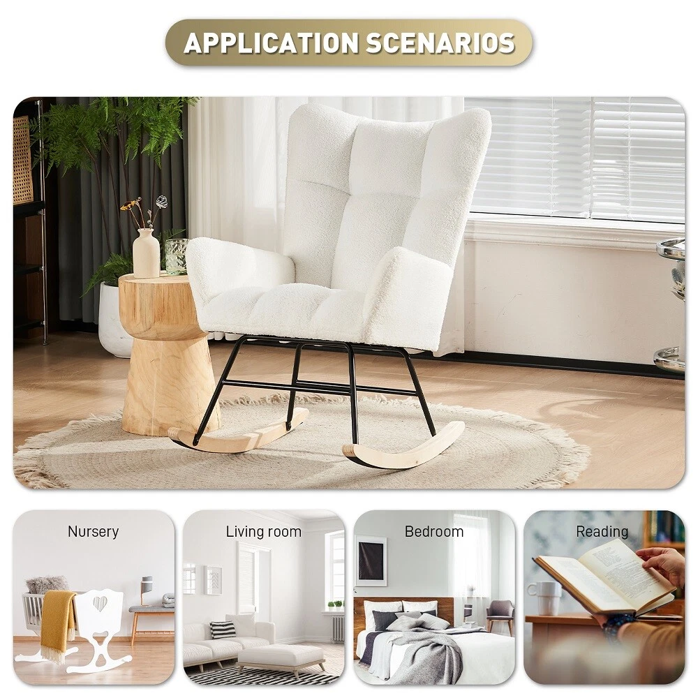 Modern Teddy Nursery Rocking Chair Upholstered Glider Rocker Comfy