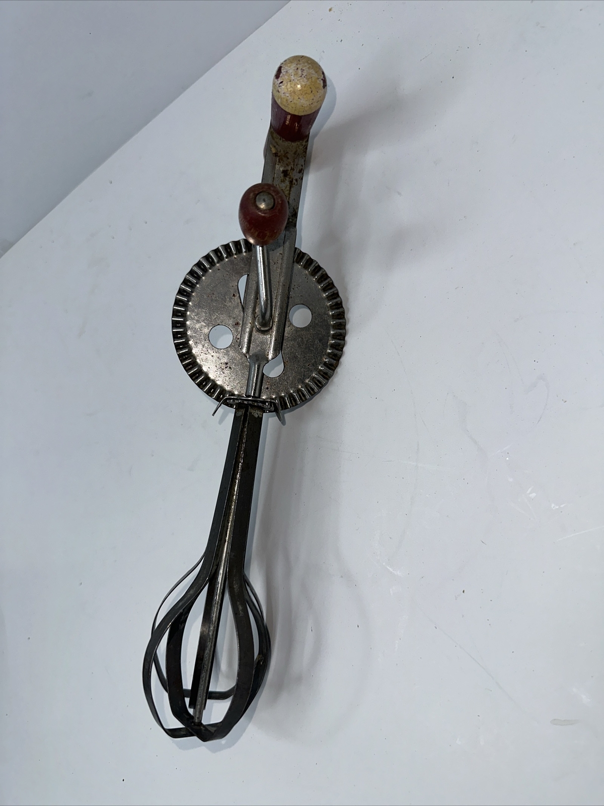 Vintage ANDROCK High Speed Beater Hand Mixer Egg Beater USA Red Wooden Handle