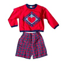 Vintage Frog Pond Kids Child Girls Outfit Top And Shorts Hearts  Plaid size 7