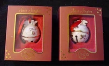 (2) Lenox JUST JINGLES 'JOY' Christmas Tree Bell White & Gold Holiday Ornament