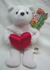Bean Sprouts WHITE ROMEO TEDDY BEAR W/ HEART 8" Bean Bag Stuffed Animal Toy NEW