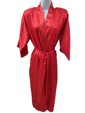 Inner Most Long Kimono Robe Red Paisley Satin Womens Small