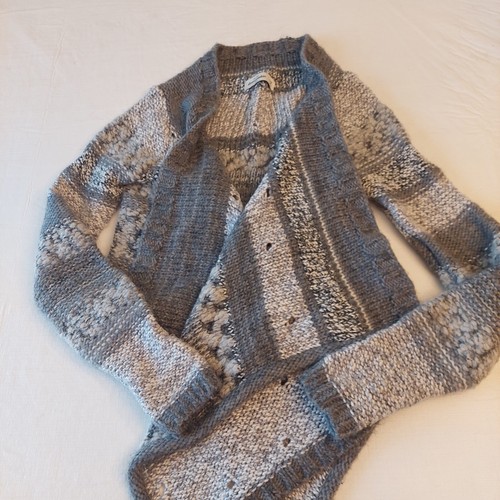 Abercrombie Kids Grey Chunky Wool Blend Knit Waterfall Cardigan Striped Size S - Picture 13 of 15