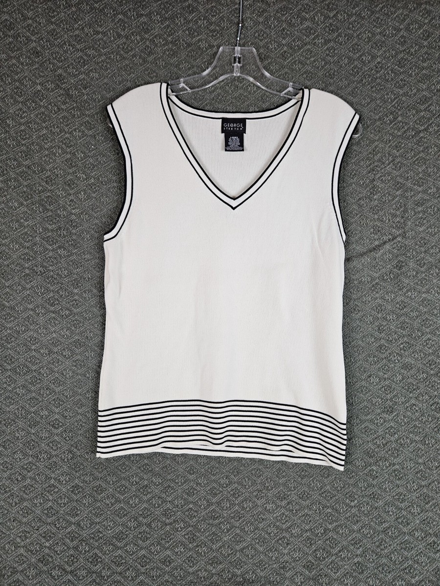 GEORGE Women's Sleeveless White With Black Trim V-Neck Sweater