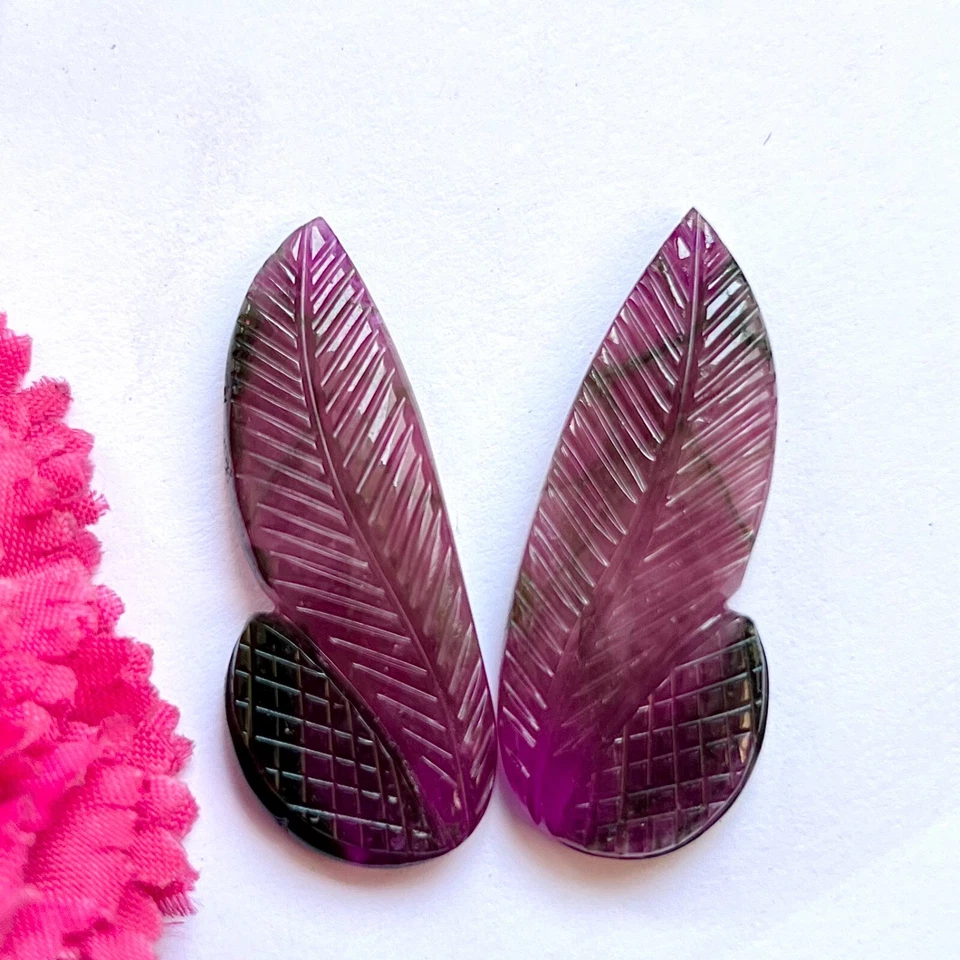 Natural Tourmaline Rabbit Ear Carving pair 64 carats Loose gemstone for Jewelry - Image 4 of 4