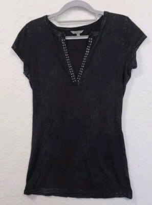 Boston Proper Women's S Black/multi Rhinestones Tee Shirt Top Robb Luden NEW