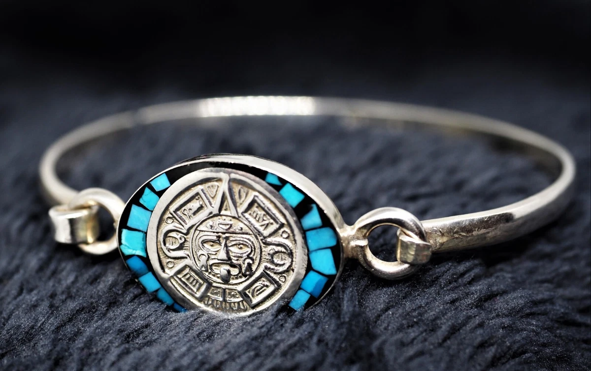 Mexico - 925 Sterling Silver - Mayan & Aztec Calendar Tonatiuth Bangle Bracelet | eBay