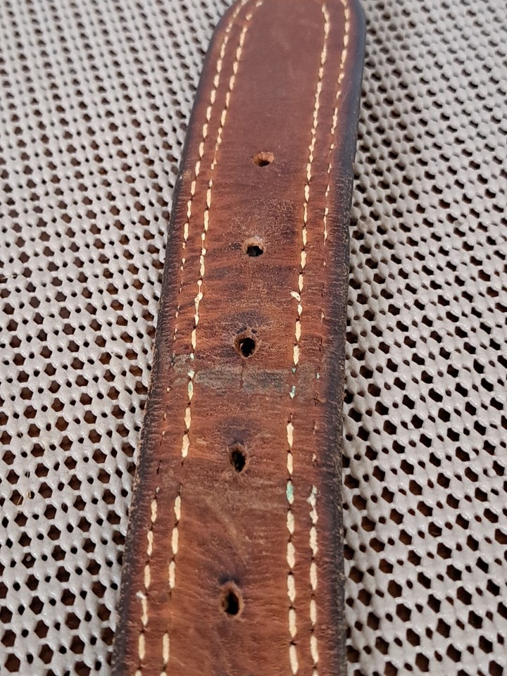 Triple K Leather Stitched Belt Gold Brass Buckle Mens Size 46 eBay